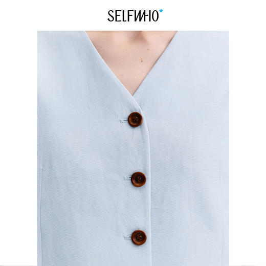 [小桃同款]SELFWHO亚麻混纺经典V领马甲女26秋季新款无袖马夹套装 商品图3