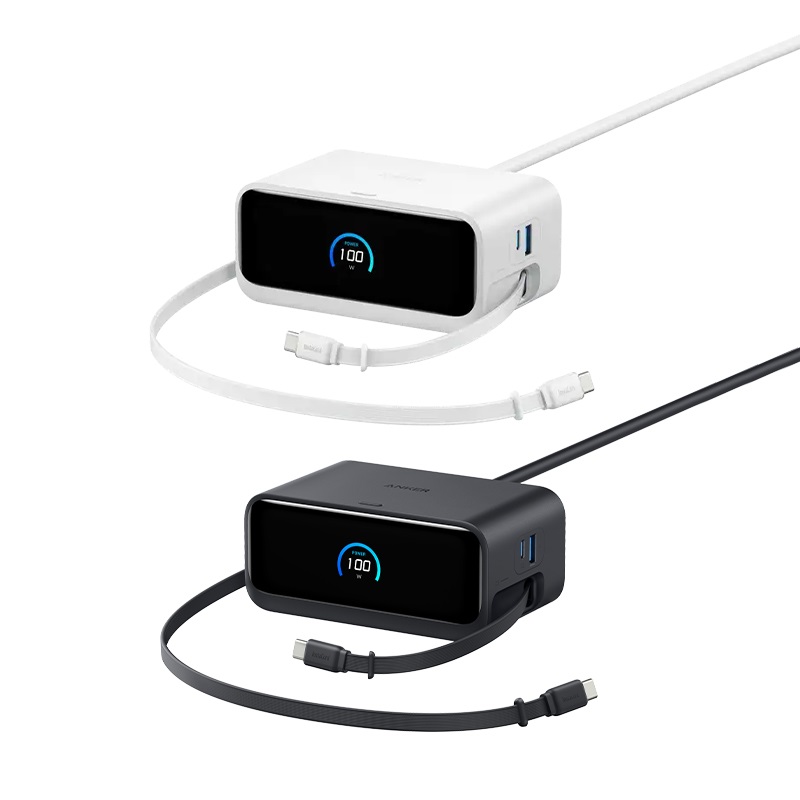 Anker安克 100W桌面充Mix 自带伸缩数据线适用华为66W快充苹果17系列 手机笔记本充电器 A91C8