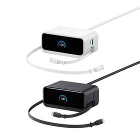 Anker安克 100W桌面充Mix 自带伸缩数据线适用华为66W快充苹果17系列 手机笔记本充电器 A91C8