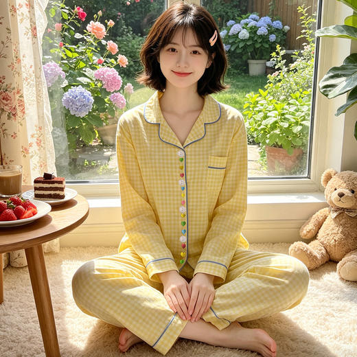 【超舒服❗️日系甜美家居服套装】柔软轻盈，舒适透气，家里家外一套就够了！简约彩色刺绣爱心仿棉睡衣女士长袖长裤两件套★美物社 商品图3