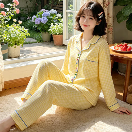 【超舒服❗️日系甜美家居服套装】柔软轻盈，舒适透气，家里家外一套就够了！简约彩色刺绣爱心仿棉睡衣女士长袖长裤两件套★美物社 商品图2