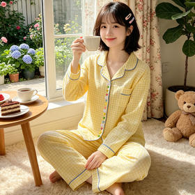 【超舒服❗️日系甜美家居服套装】柔软轻盈，舒适透气，家里家外一套就够了！简约彩色刺绣爱心仿棉睡衣女士长袖长裤两件套★美物社