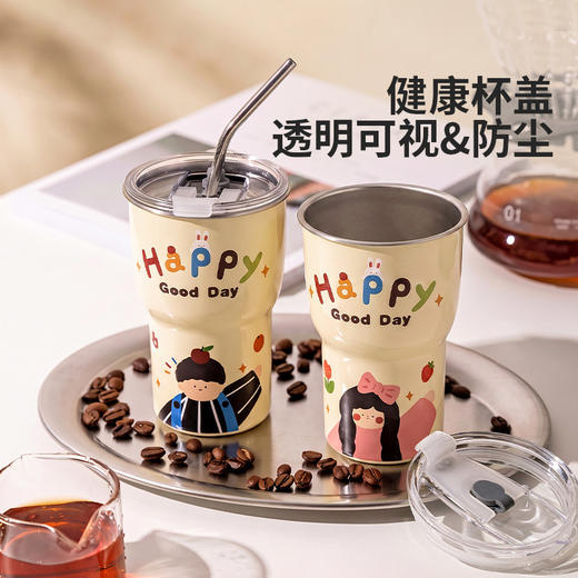 摩登主妇316不锈钢儿童水杯家用吸管杯子牛奶杯咖啡杯带盖马克杯 商品图2
