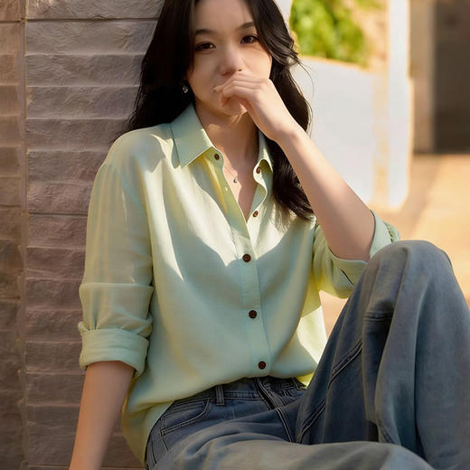 曼波绿天丝亚麻衬衫 | 真的好显白、好提气色呀。含天丝亚麻，自带呼吸感！防晒，质感细腻，柔软亲肤不失筋骨。【3-7天发货，周末顺延】 商品图5