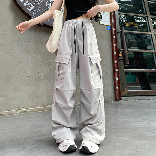 西遇美式抽绳阔腿工装裤女2026年夏季新款高腰宽松休闲户外运动裤SS060754 商品图4