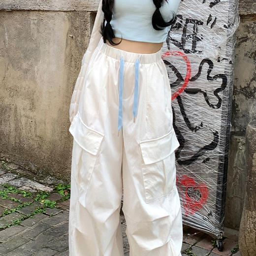西遇美式抽绳阔腿工装裤女2026年夏季新款高腰宽松休闲户外运动裤SS060754 商品图1