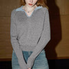 【限时秒杀】西遇撞色Polo领长袖针织衫女2026秋季新款修身显瘦灰色打底上衣SS060745 商品缩略图1