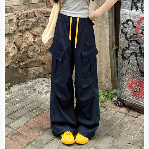 西遇美式抽绳阔腿工装裤女2026年夏季新款高腰宽松休闲户外运动裤SS060754 商品图2