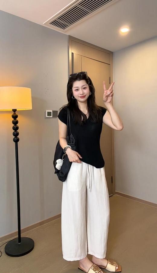 九分天丝亚麻弯刀裤 | 弯刀+香蕉裤的松弛轮廓，莱赛尔＋亚麻面料，上宽下窄藏肉绝了，不挑身材，四色可选 商品图7