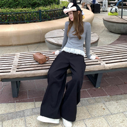 西遇灰色高腰阔腿裤女2026秋季新款垂感拖地显瘦宽松直筒通勤西裤SS060777 商品图3