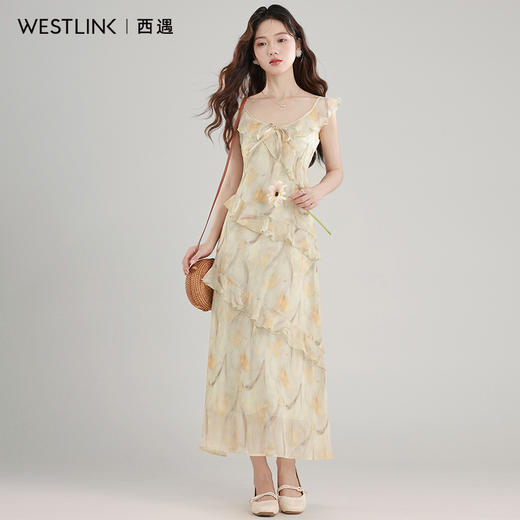 西遇法式连衣裙女2026年夏季新款小飞袖荷叶边收腰显瘦茶歇长裙SS060358 商品图1