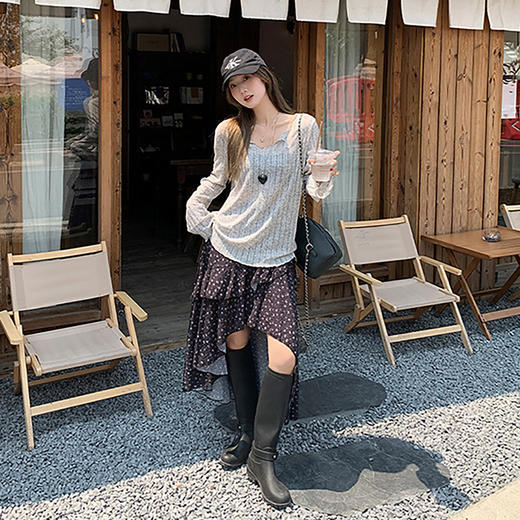 西遇木耳边v领长袖T恤女2026年秋季新款宽松微透防晒罩衫上衣SS060792 商品图3