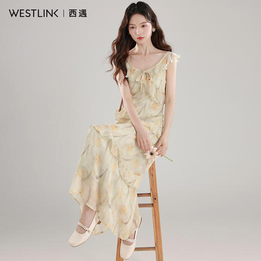 西遇法式连衣裙女2026年夏季新款小飞袖荷叶边收腰显瘦茶歇长裙SS060358 商品图2