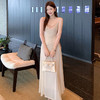 西遇蕾丝拼接吊带连衣裙女2026年秋季新款杏色收腰A字大摆长裙SS060770 商品缩略图1