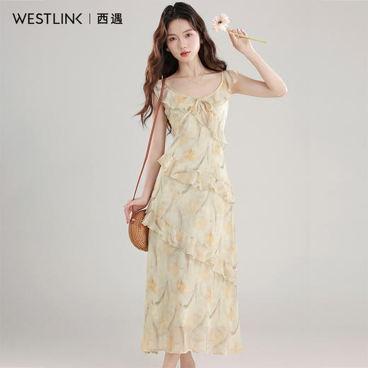 西遇法式连衣裙女2026年夏季新款小飞袖荷叶边收腰显瘦茶歇长裙SS060358 商品图4