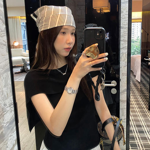 西遇莱赛尔一字领披肩短袖T恤女2026年秋季新款法式斗篷修身上衣SS060783 商品图4