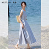 西遇海边度假风无袖连衣裙女2026年夏季新款蓝色收腰显瘦A字长裙SS060305 商品缩略图2