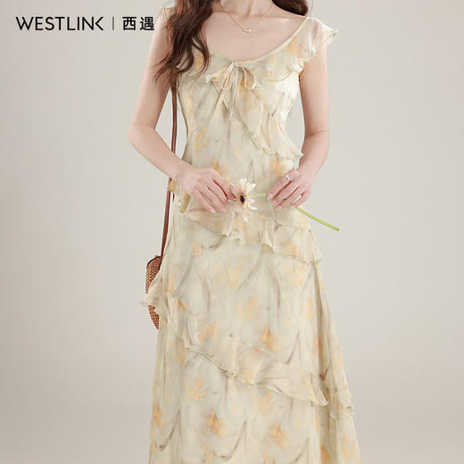 西遇法式连衣裙女2026年夏季新款小飞袖荷叶边收腰显瘦茶歇长裙SS060358 商品图3