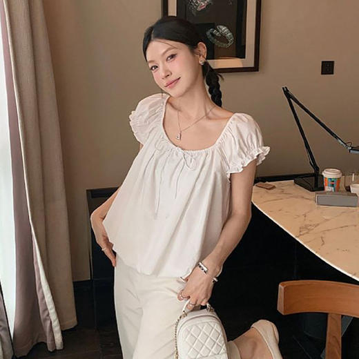 西遇小飞袖方领雪纺衬衫女2026秋新款系带褶皱荷叶宽松显瘦娃娃衫SS060764 商品图3