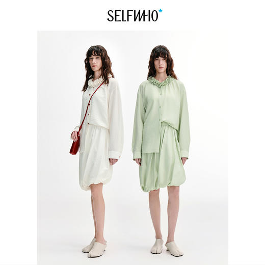 SELFWHO莫代尔混纺缩褶花边新中式衬衫女2026秋新款宽松衬衣套装 商品图1