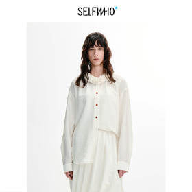SELFWHO莫代尔混纺缩褶花边新中式衬衫女2026秋新款宽松衬衣套装