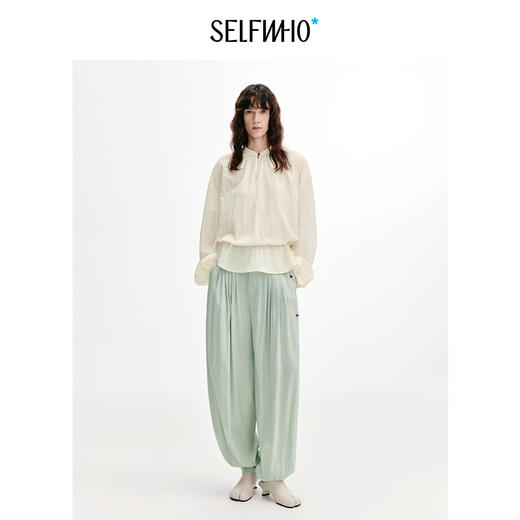 SELFWHO醋酯混纺经典垂感灯笼束脚裤女2026秋新款宽松阔腿休闲裤 商品图1