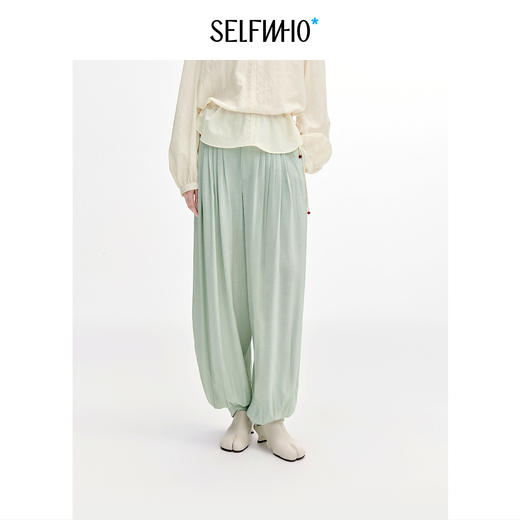 SELFWHO醋酯混纺经典垂感灯笼束脚裤女2026秋新款宽松阔腿休闲裤 商品图0