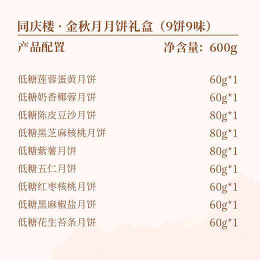 【团圆中秋】中华老字号 同庆楼 金秋月（9饼9味）600g★棒棒糖优选 商品图5