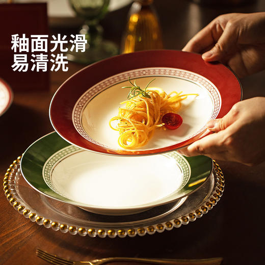 摩登主妇骨瓷西餐盘子牛排餐盘家用2026新款菜盘意面盘餐具红色盘 商品图2