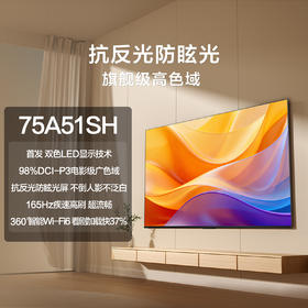 海信 电视机 75A51SH 75寸 液晶彩电 4K超高清 一级能效 165Hz高刷 双色LED背光 98%DCI‑P3广色域 3+64GB WIFI6 安卓智能系统 杜比视界 杜比全景声