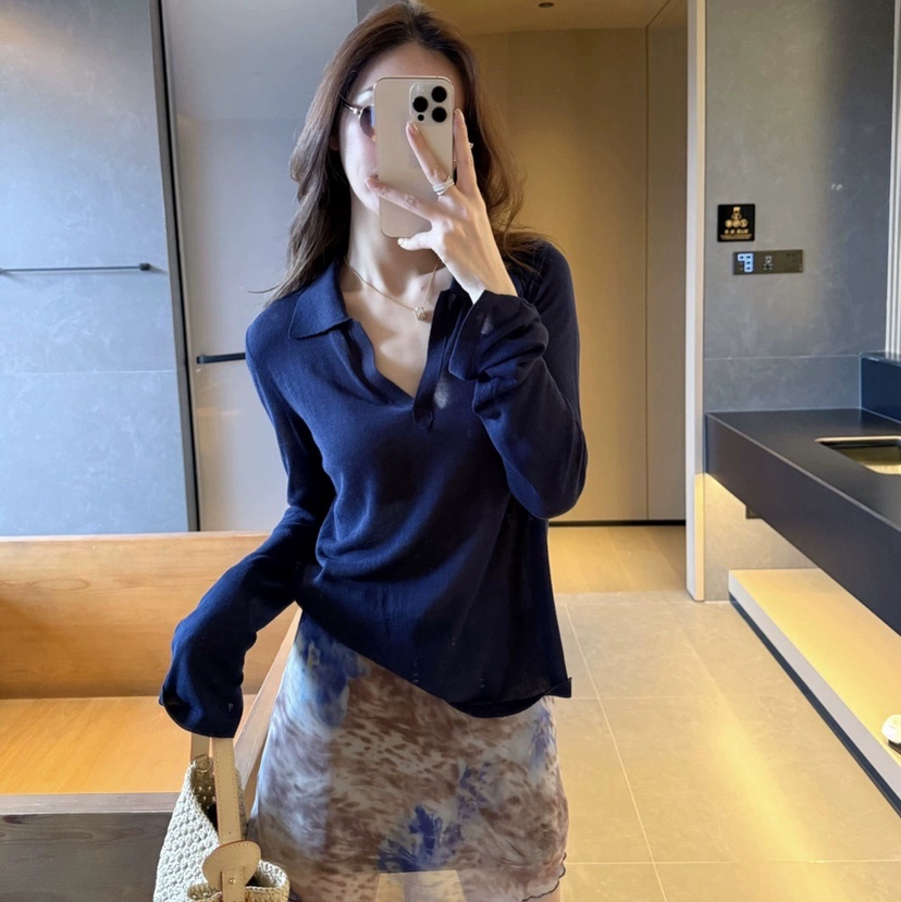【宝岛蓝莱塞尔亚麻V领针织衫】版型显瘦 透气莱塞尔+亚麻 时尚大气