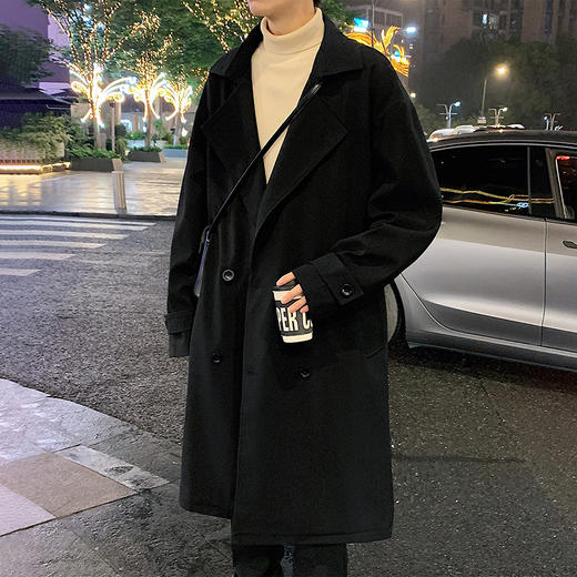 【男女同款 双排扣设计】慢慢鲤 中长款风衣西装领外套 简约基础款式 修饰身形 商品图10