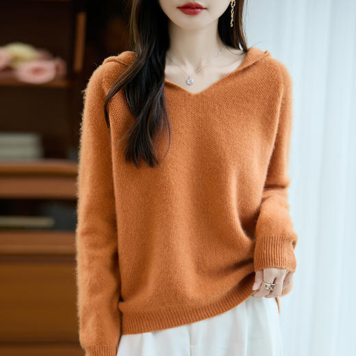 【亏本清仓，限量抢购】【美丽诺羊毛】加厚桂花针V领连帽针织衫 单穿内搭秋冬连帽羊毛衫女 商品图8