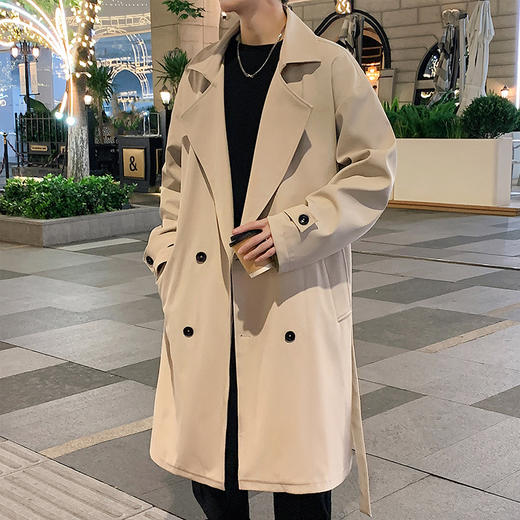 【男女同款 双排扣设计】慢慢鲤 中长款风衣西装领外套 简约基础款式 修饰身形 商品图3