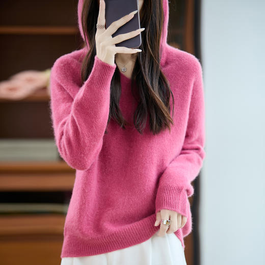 【亏本清仓，限量抢购】【美丽诺羊毛】加厚桂花针V领连帽针织衫 单穿内搭秋冬连帽羊毛衫女 商品图7