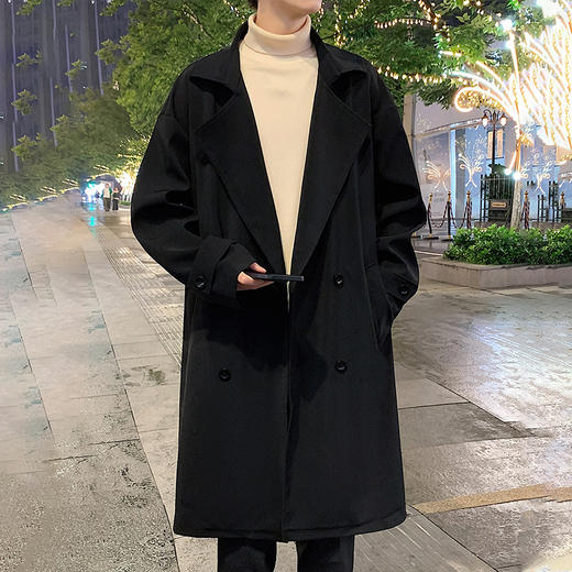 【男女同款 双排扣设计】慢慢鲤 中长款风衣西装领外套 简约基础款式 修饰身形 商品图4