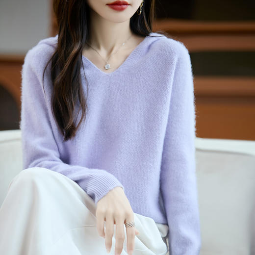 【亏本清仓，限量抢购】【美丽诺羊毛】加厚桂花针V领连帽针织衫 单穿内搭秋冬连帽羊毛衫女 商品图6