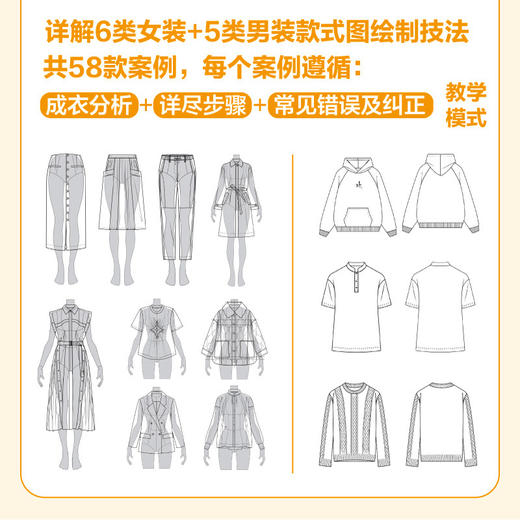 服装设计款式图手绘教程：款式+模板+款型参考 服装设计手稿手绘 平面款式图成衣分析服装制版打版 商品图1