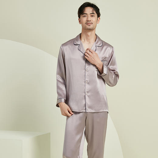 万事利真丝睡衣套装男士女士情侣春秋丝绸100%桑蚕丝家居服-耳语 商品图1