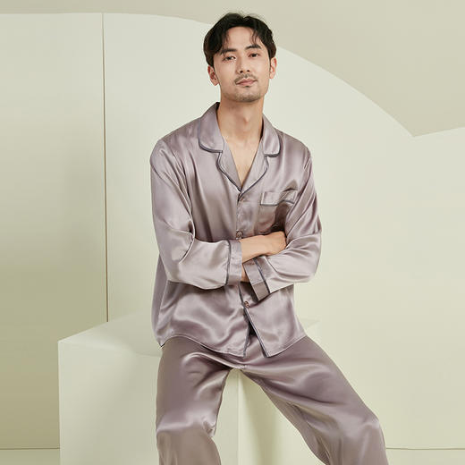 万事利真丝睡衣套装男士女士情侣春秋丝绸100%桑蚕丝家居服-耳语 商品图2
