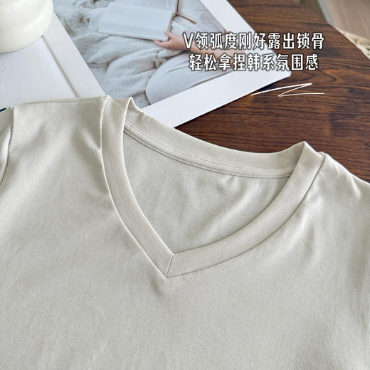 【俏依珊--天丝棉V领小飞袖】莱赛尔凉感和长绒棉舒适面料，简约V领利落有型，正肩收腰显瘦版型，松弛有度高弹力，通勤逛街任何场景可穿搭 商品图7