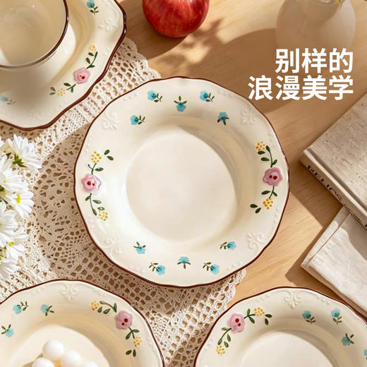 摩登主妇高颜值复古米色花卉陶瓷餐具套装家用碗碟碗筷组合田园风实用套装 商品图2