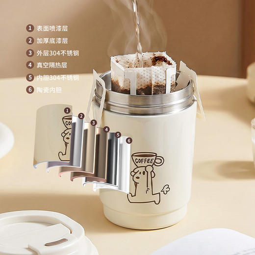 摩登主妇咖啡保温杯不锈钢水杯高颜值陶瓷覆层保温杯外出便携随 商品图3