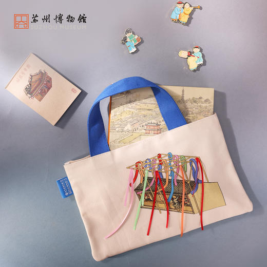 苏州博物馆 姑苏繁华图特展系列彩锦手提包立体丝带百搭创意包包 商品图1
