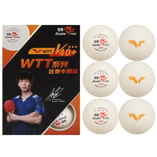 Doublefish双鱼WTT乒乓球系列赛事用球新材料40+三星比赛球（6只/盒）白色 商品图1