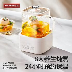 巴森养生壶全玻璃养生壶1.2L大容量小方炖恒温无胶水母婴级家用办公室
