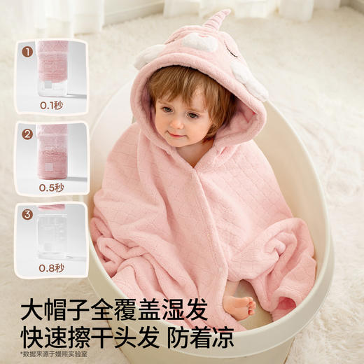 【洗浴用品】嫚熙男女童珊瑚绒浴巾柔软吸水不掉毛亲肤儿童斗篷可穿式洗澡浴袍 商品图3