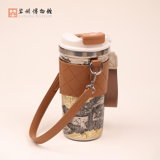 苏州博物馆 姑苏繁华图特展系列钛杯黑金款5D立体浮雕户外通勤便携带皮质杯套提绳 商品图4
