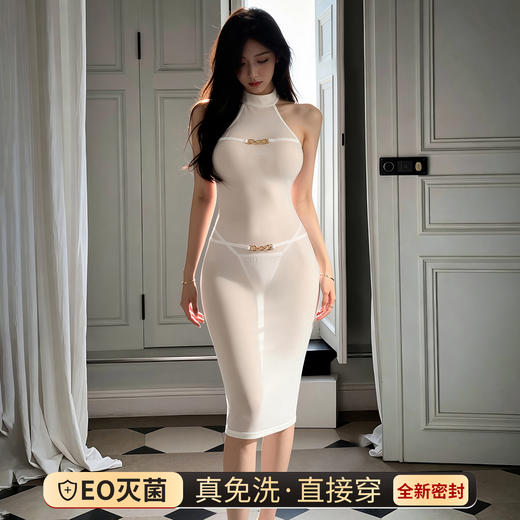 【情趣内衣】霏慕&谜姬 白月光金扣挂脖透肤裙F063-免洗 商品图1