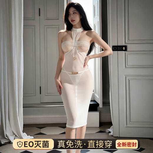 【情趣内衣】霏慕&谜姬 白月光金扣挂脖透肤裙F063-免洗 商品图2